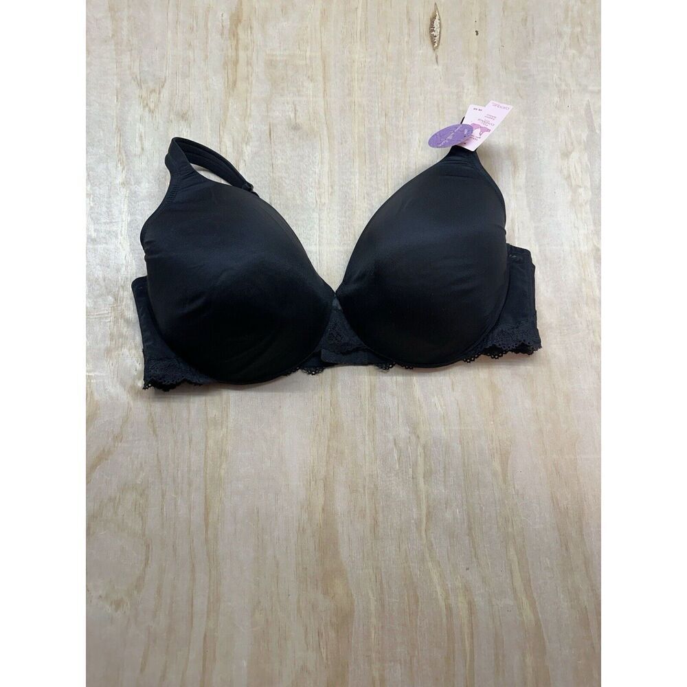 Cacique Bra 46 D Black Underwire Full Coverage Satin‎ New!